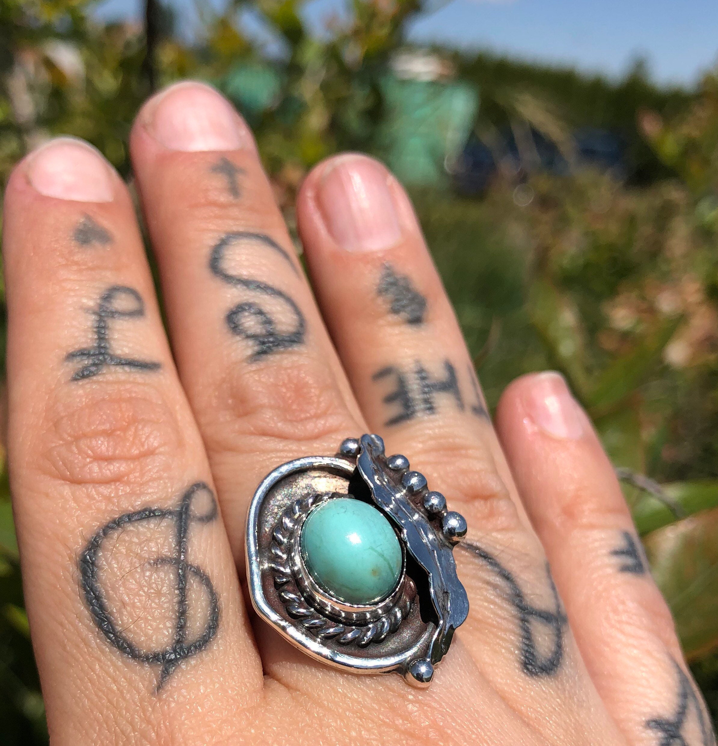 Vintage Old Pawn Native American Navajo Baby Blue Turquoise Stone