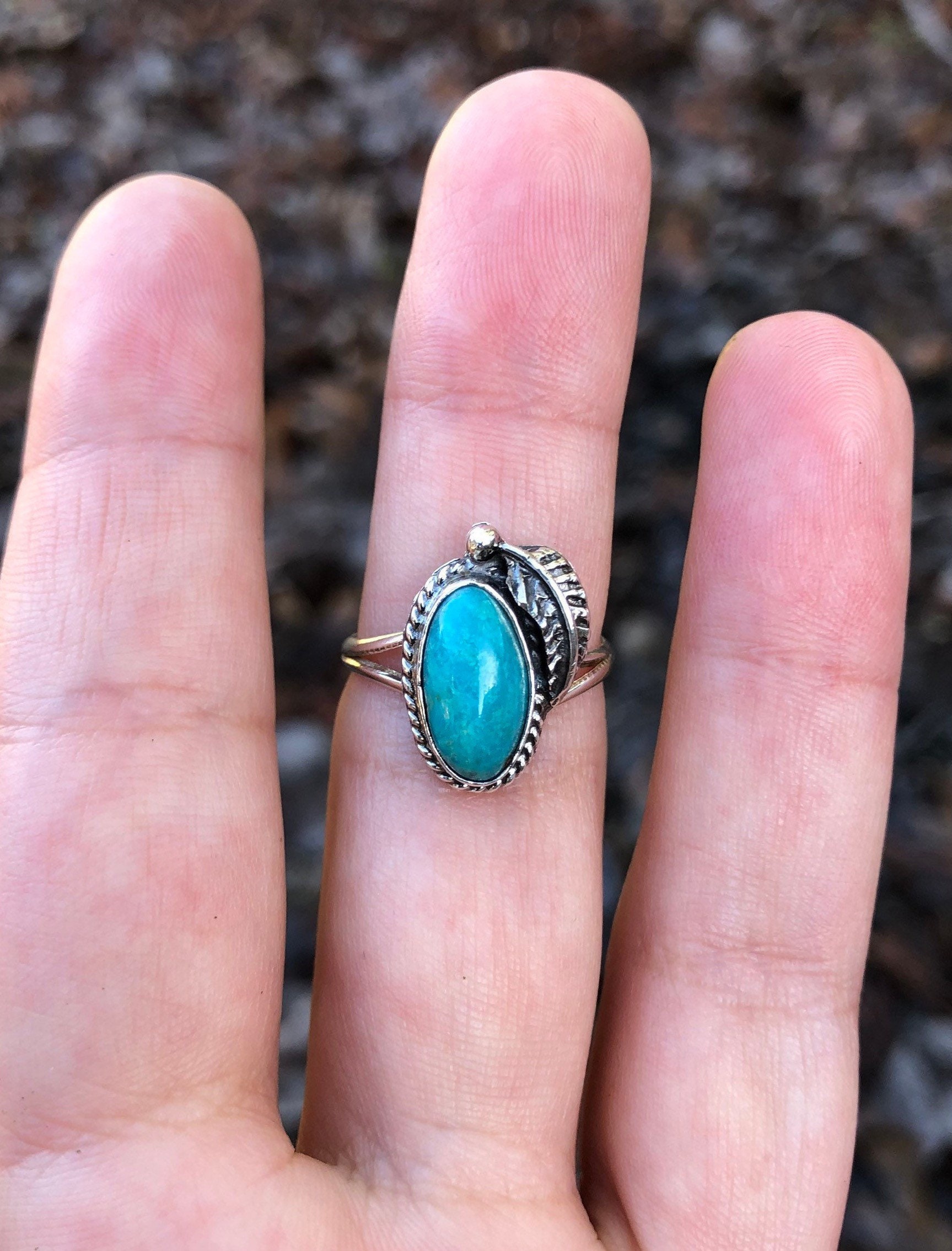 Vintage Native American Navajo Turquoise Stone + Sterling Silver Leaf ...