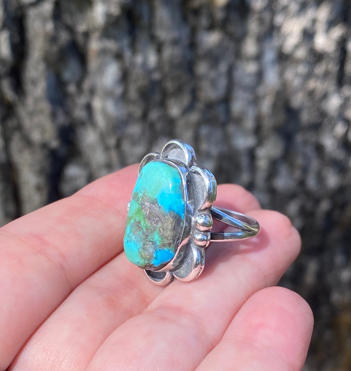 Vintage Old Pawn Native American Navajo Large Turquoise Stone ...