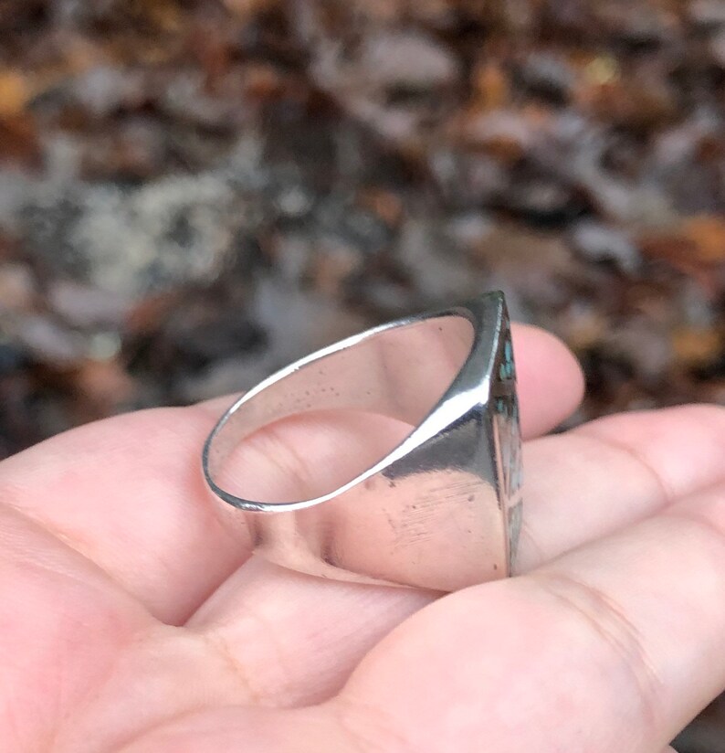 Vintage Native American Dark Turquoise Stone Inlay Sterling Silver Ring ...