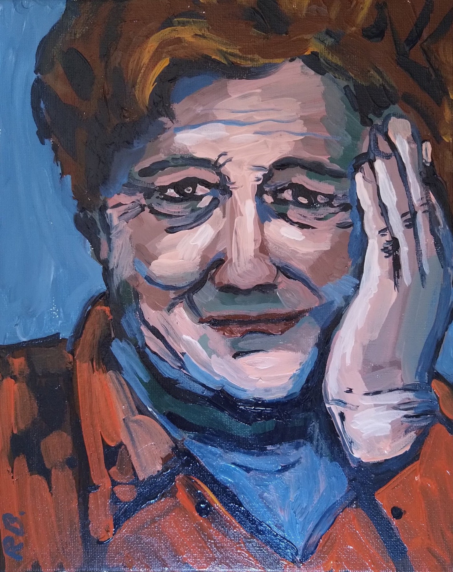 Original wall art painting on canvas of man leaning on hand Etsy