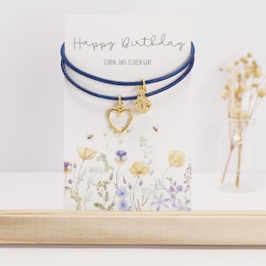 Geburtstagsgeschenk beste Freundin, Happy Birthday Armband mit Karte Freundschaftsarmband, Herz Armband gold, Geschenk für Schwester, Mutter