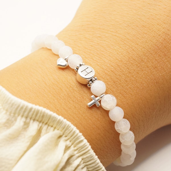 Cross bracelet letter, heart bracelet, personalized, bracelet cross wish letter, baptism bracelet, Christian jewelry, baptism gift