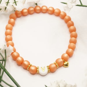 Pulsera de perlas corazón oro, pulsera de la amistad, pulsera con letra, pulsera para mejor amiga, hermana, madre