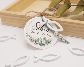 Cadeau d'invité de communion, mariage, marque-place, confirmation, baptême, pendentif poisson, heureux que vous soyez là, décoration de table, kit de bricolage