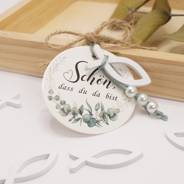 Communion guest gift, wedding, place card, confirmation, baptism, fish pendant, nice that you are there, table decoration, craft set