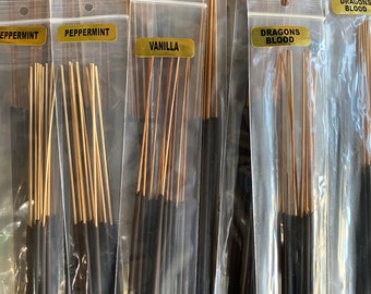 Hand-dipped incense stick pack, homemade, aromatherapy, meditation, home fragrance. pack of 10 sticks and 11" long.
