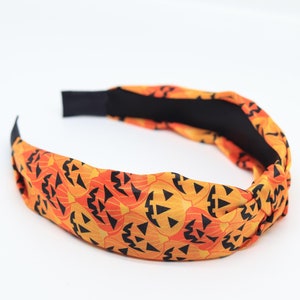 Halloween Pumpkin Faces Headband Ghost Witch Spooky Trick or Treat Hairband Orange Knotted Head Wrap Carnival Festival Party Accessory