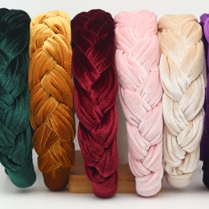 Wide Velvet Hairband, Twisted Thick Braided Headband, Wedding Bridal Headband, Chunky Velvet Crown, Plaited Elastic Band Headpiece