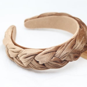 Brown Wide Velvet Alice Hairband Twisted Thick Braided Headband Tiara Woven Headband Chunky Crown Plaited Elastic Band Headpiece