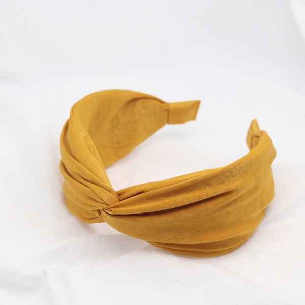 Fabric Wide Headband Twist Mustard Yellow Hairband Cross Hair Tie Knotted Turban Headband Twisted Elastic Top Knot Hair Band Head Wrap