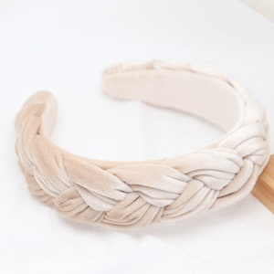Womens Wide Velvet Plait Headband Twist Thick Braid Ivory Hairband Woven Headband Chunky Lady Braided Velvet Elastic Alice Band Gift For Her