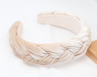 Ivory Velvet Braid Headband: Chunky Woven Alice Band
