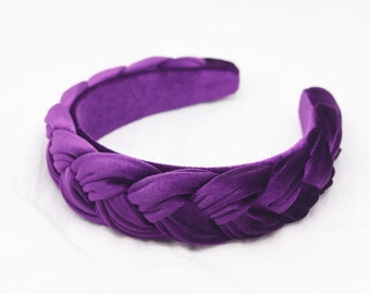 Purple Velvet Braided Headband: Wide Padded Hair Accessory