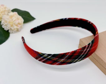 2x Weihnachts-Stirnbänder Damen – Kariert Rot/Grün, Breites Haarband, Stoff Mit Gummiband, Geschenkidee