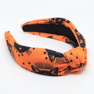 Halloween Witchy Cats Headband Ghost Witch Spooky Trick or Treat Hairband Orange Knotted Head Wrap Carnival Festival Party Accessory
