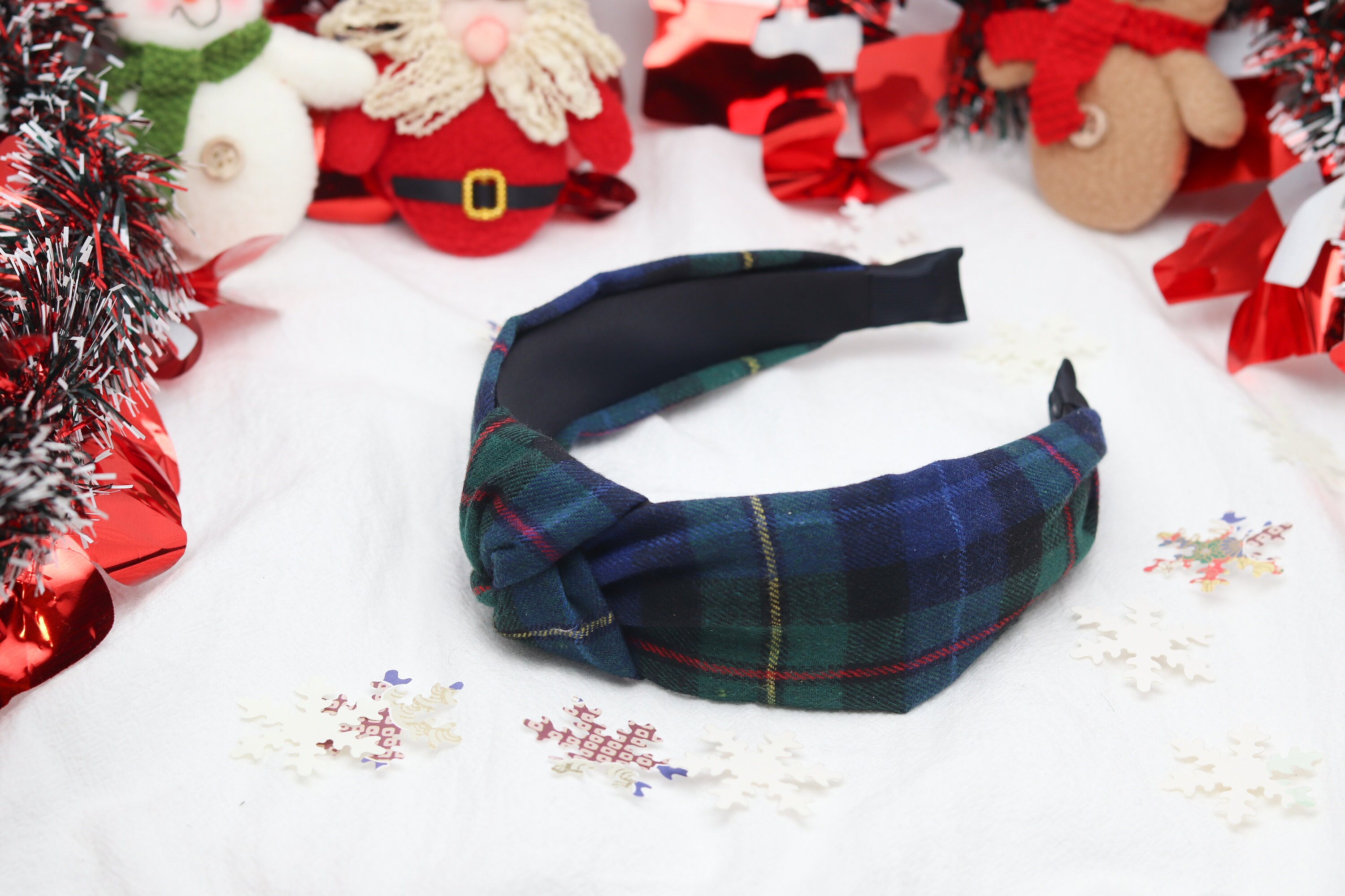 Tartan Plaid Headbands Christmas Plaid Crown Wide Knotted Holiday Lady