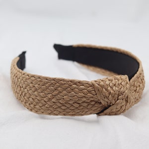 Womens Straw Weaved Wide Headband Twist Knit Braided Hairband Rattan Cross Tie Summer Headband Twisted Elastic Top Knot Hair Band Head Wrap