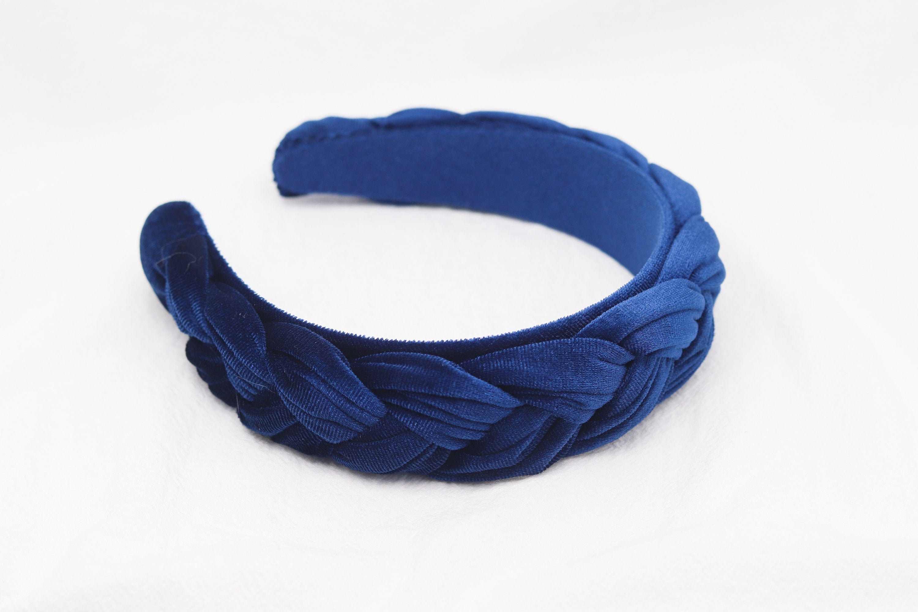 Wide Velvet Fabric Hairband Twisted Thick Braided Headband Tiara Navy