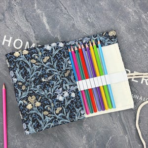 Porte-crayons en tissu pour voleur de fraises William Morris Trousse de couleur pour crayons de couleur, organisateur de rouleau pour enfant étudiant