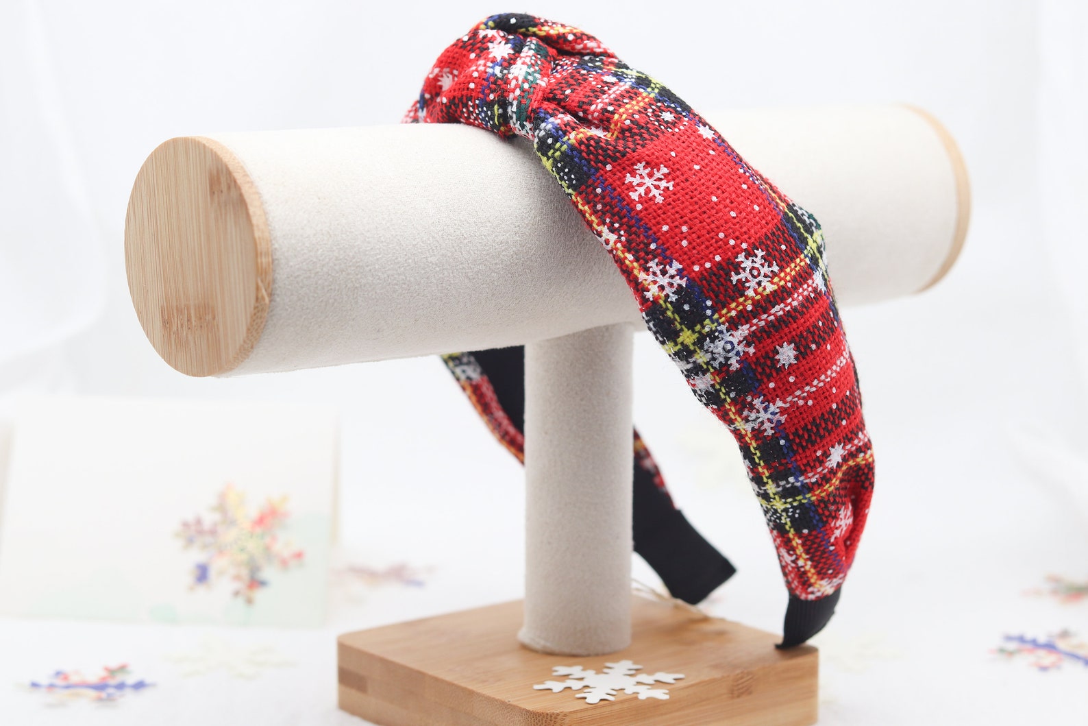 2 Rote Stoff-Stirnbänder – Schottenkaro, Für Weihnachten & Partys, Damen & Mädchen