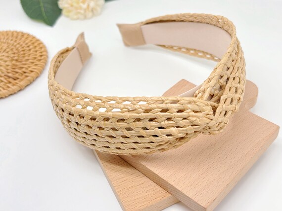Fashion Braided Straw Headband in Cream Amazon.com : Huachi Knotted Headbands for Women Summer  main image 2