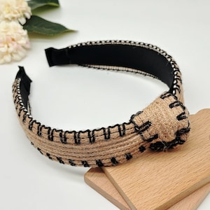 Boho Straw Weaved Headband Raffia Wide Padded Hairband Rattan Knot Cross Tie Bohemian Summer Beach Dye Hair Accessory for Women