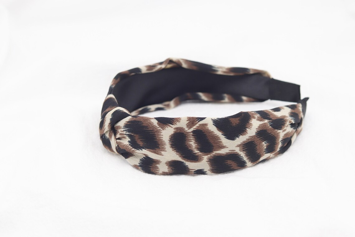 Women Leopard Printed Headband Twist Hairband Leopard Waffle Knit Bow