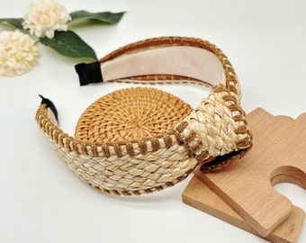 Raffia Knoten Stirnband: Boho Stroh Sommer Haar Accessoire