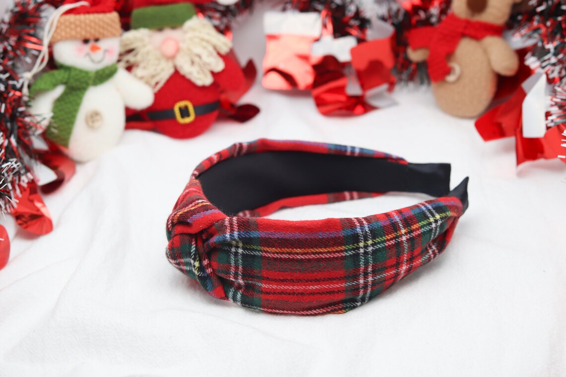 Red Headbands Christmas Plaid Crown Wide Knotted Holiday Etsy