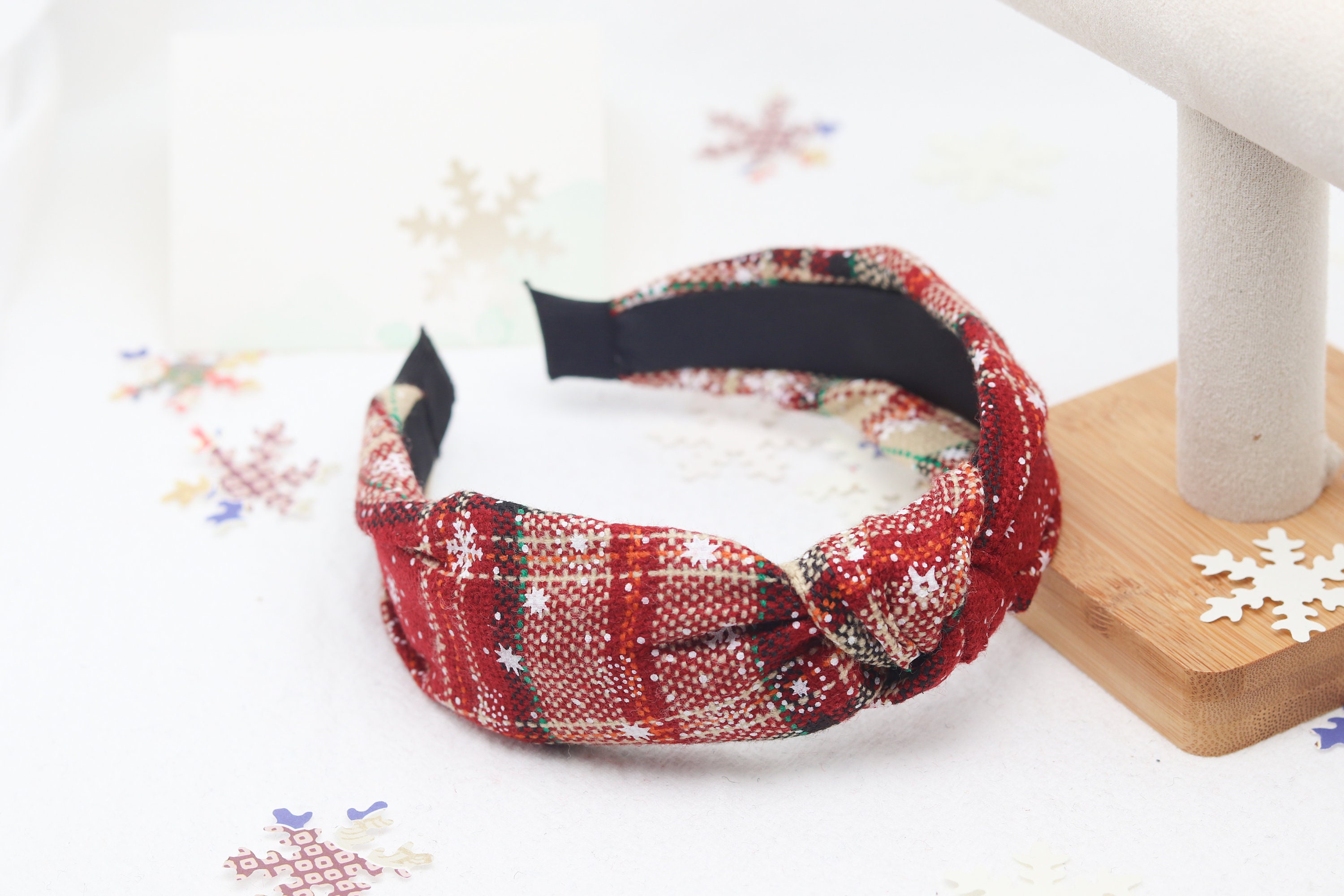 Red Christmas Plaid Knotted Headband Tartan Knot Women Hairband Head