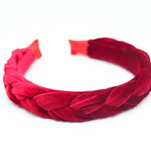 Womens Red/Black Velvet Plait Headband Braid Hairband Woven Headband Lady Braided Velvet Padded Aliceband Head Hair Accessory