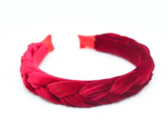 Serre-tête tressé en velours rouge : accessoire pour cheveux tressés