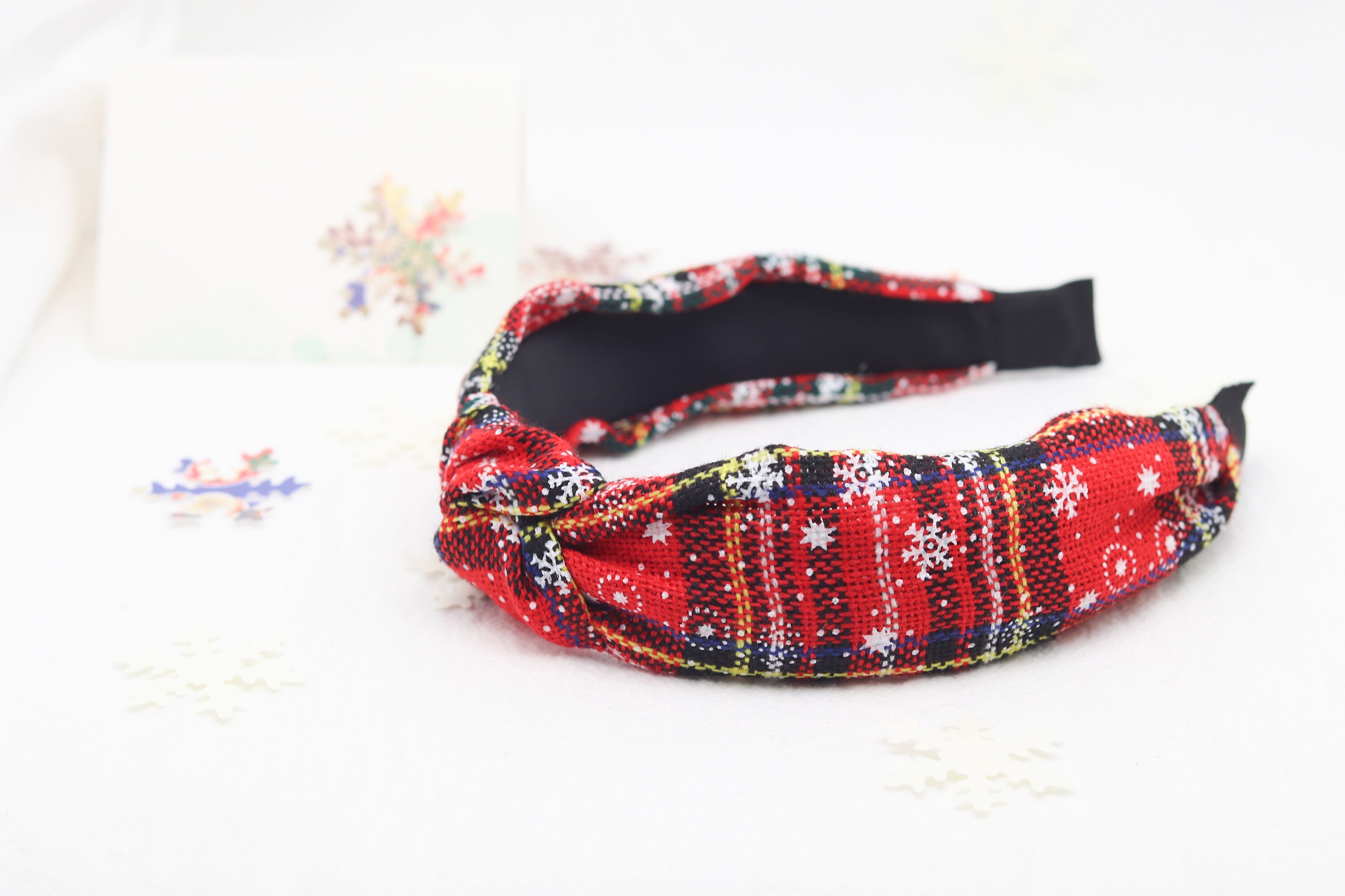2 Rote Stoff-Stirnbänder – Schottenkaro, Für Weihnachten & Partys, Damen & Mädchen