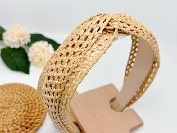 Fashion Braided Straw Headband in Cream Amazon.com : Huachi Knotted Headbands for Women Summer  main image 3