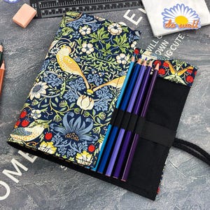 Porte-crayons en tissu pour voleur de fraises William Morris Étui à crayons de couleur Organisateur de rouleau pour enfant étudiant