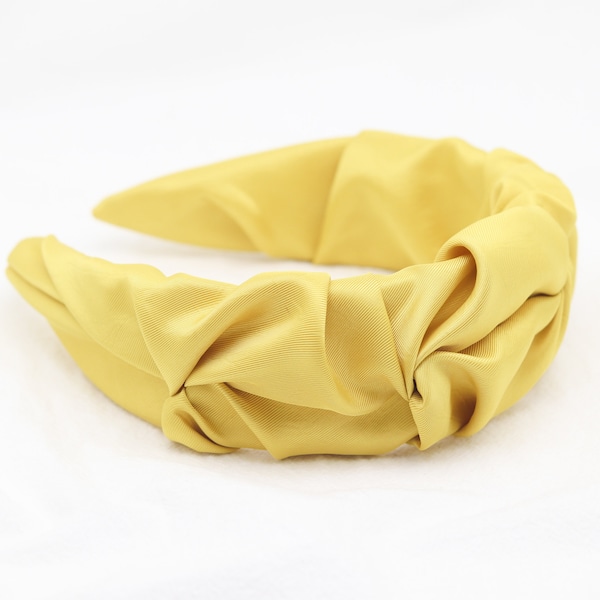 Wide Yellow Satin Ruched Ruffle Headband for Women Black Wave Hairband Ruched Ruffle Solid Color Aliceband Girl Accessory Wrinkle Head Band