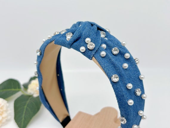 SCHWAB Crystal Headband - DENIM Headband - Knot Headband + Crystals - SEA BLUE Schwab Jewels Accessories for Women - Poshmark main image 4