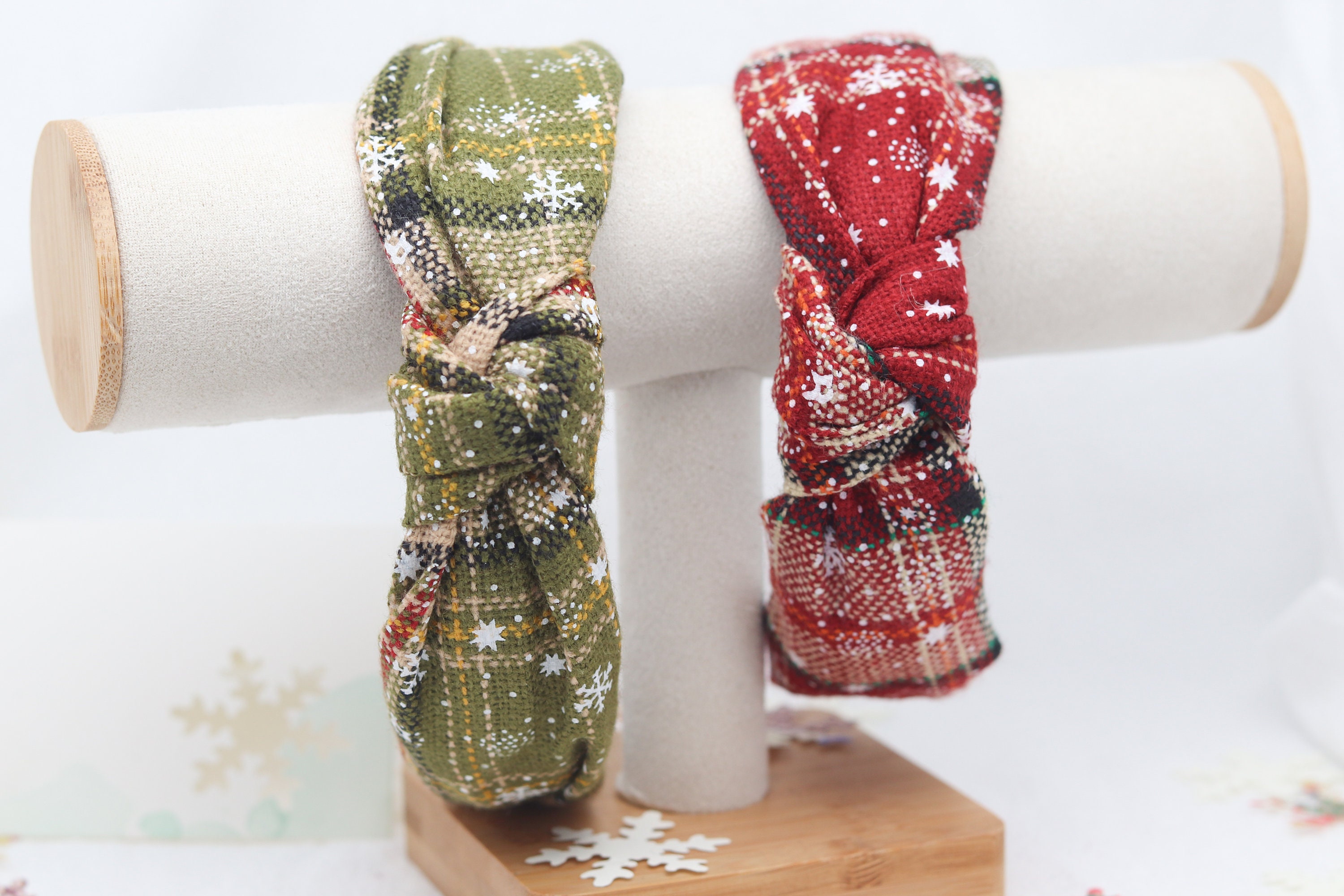Red Christmas Plaid Knotted Headband Tartan Knot Women Hairband Head