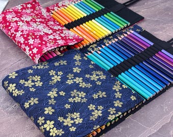 Roll up Mini Pencil Case, Pen Roll, Waxed Canvas and Leather, 12
