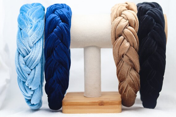 Blue Braided Velvet Headband: Thick Woven Hair Accessory  display picture 3