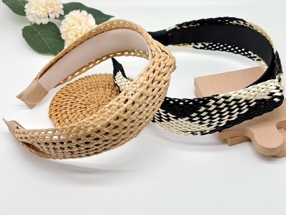 Fashion Braided Straw Headband in Cream Amazon.com : Huachi Knotted Headbands for Women Summer  main image 4