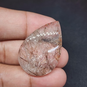 Pear Rutile Quartz Cabochon: Golden Loose Gemstone (39 X 26 X 7mm)