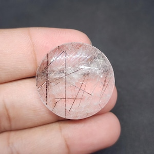 Golden Rutile Quartz Cabochon: Round Loose Gemstone (29 X 8 mm)