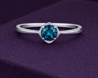 Argent 925 topaze bleu Londres | Bague solitaire ronde | Bague de fiançailles minimaliste | Pierre de naissance de décembre