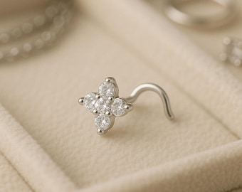 925er Silber Nasenstift • Blumen CZ Nasenstecker • Sterling Blume • Zierlicher Schmuck
