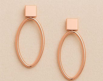 925 Silver Oval Earrings | Minimalist Geometric Drop Hoops | Modern Everyday Statement Jewelry
