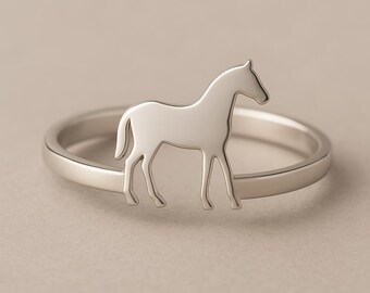 Sterling Silver Horse Ring: Minimalist Equestrian Jewelry Gift