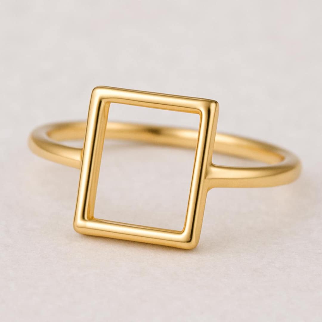 Rectangular Silver Ring Design 925 Sterling Silver Rectangle Outline Ring, Minimalist Geometric Band ...