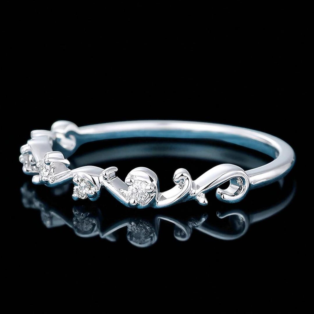 925 Silver CZ Vine Ring – Dainty Nature-inspired Band, Elegant Stacking ...